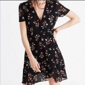 Madewell Posey Black Floral Ruffle Hem Faux wrap mini dress